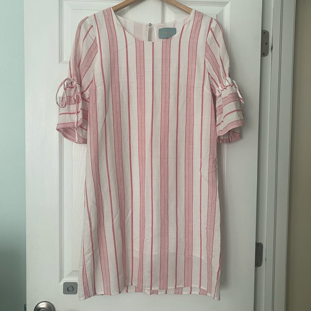 Skies Are Blue Pink and White Striped Tie-Detail Shift